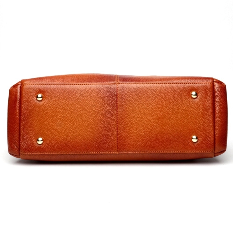 Brown Genuine Leather Handbags Side Pocket Shoulder Bags for Work