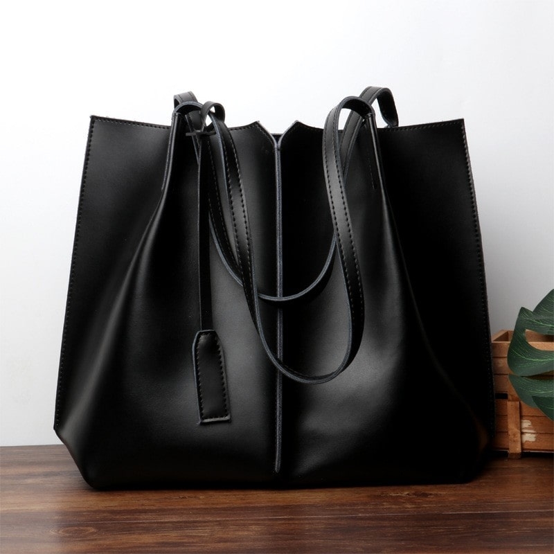 Black Soft Leather Tote Large Genuine Leather Shopper Bags