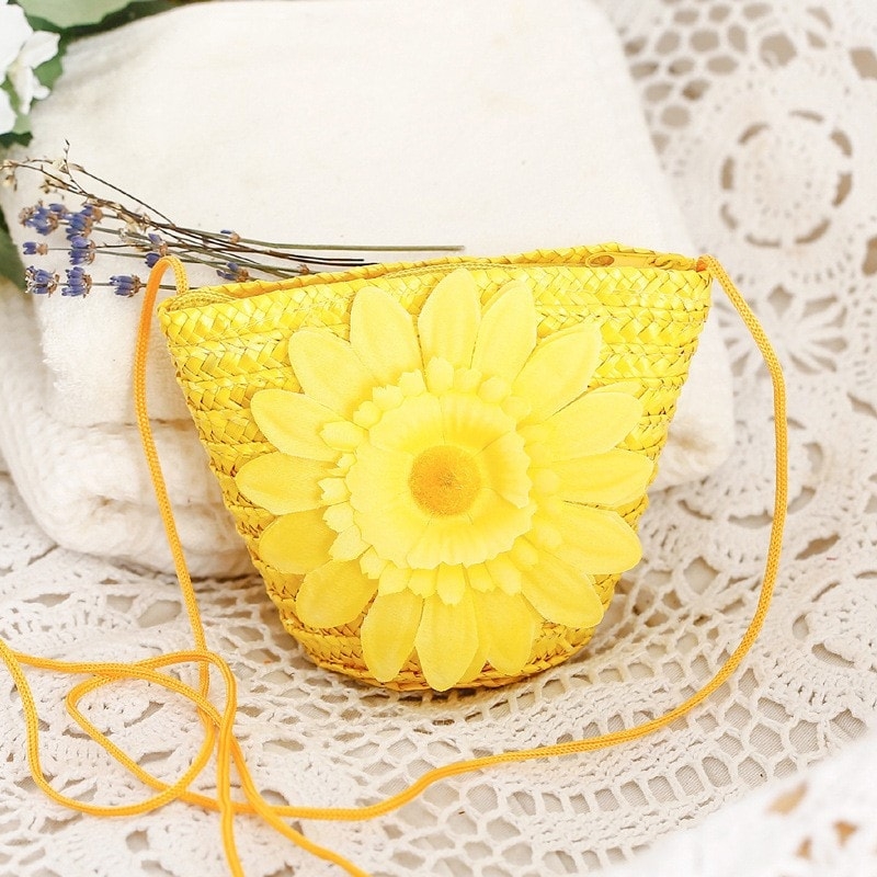 Yellow Straw Beach Bag Sunflower Woven Summer Crossbody Bag