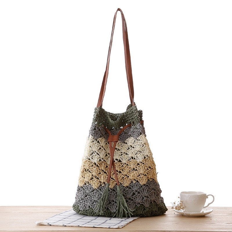 Olive Knitting Bucket Bag Summer Shoulder Bag 