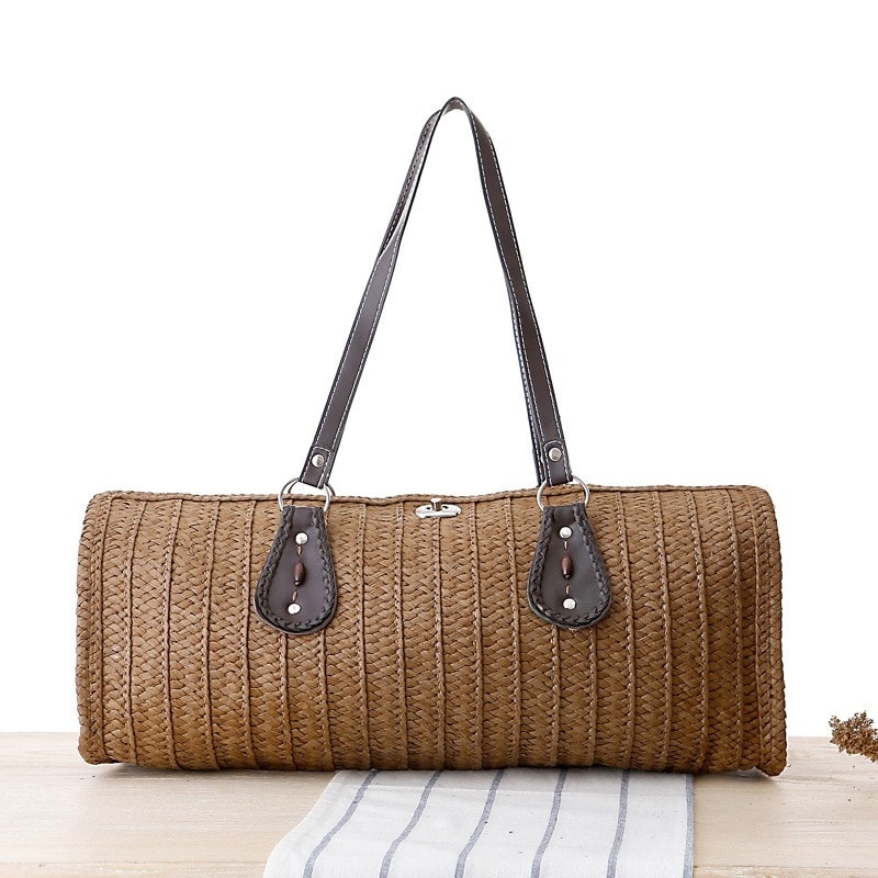 Beige Woven Casual Summer Shoulder Bag for Travelling