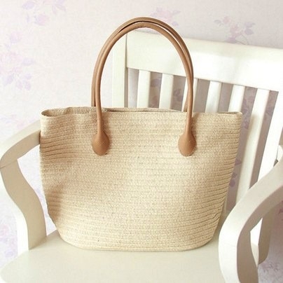 Brown Recycle Beach Tote Simple Summer Bag for Travelling