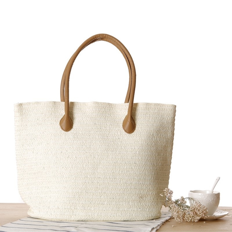 Khaki Recycle Beach Tote Simple Summer Bag for Travelling
