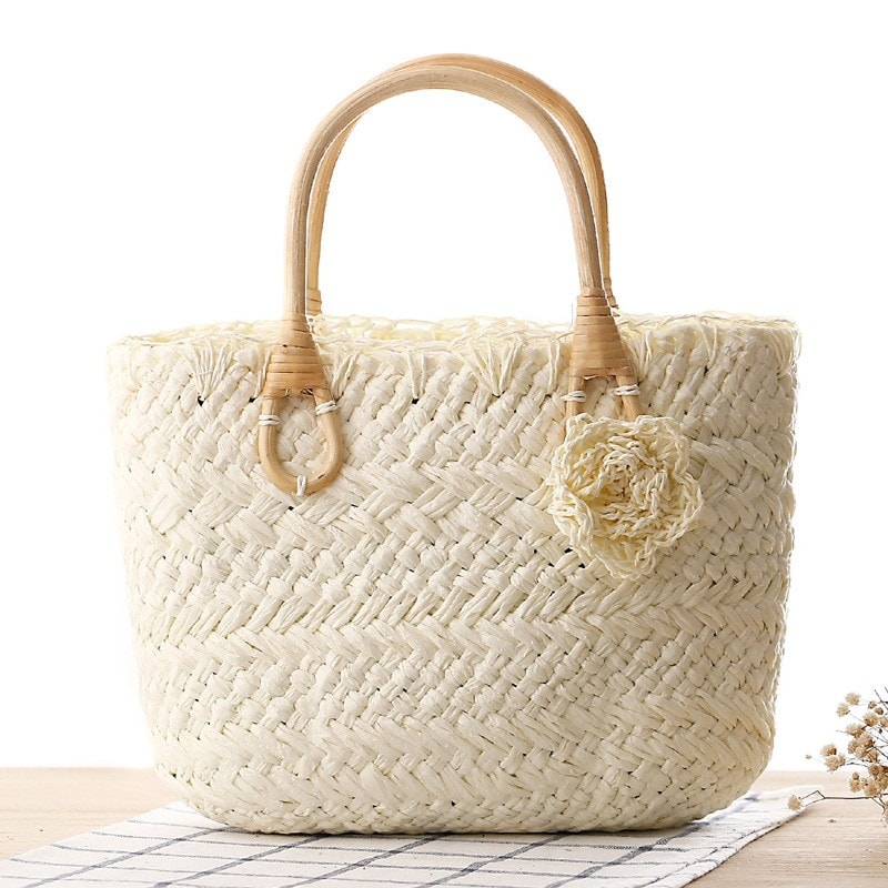 Beige Simple Beach Tote Summer Recycle Bag for Travelling