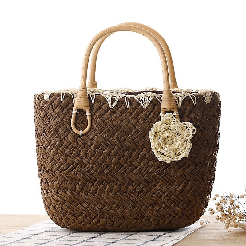 Beige Simple Beach Tote Summer Recycle Bag for Travelling