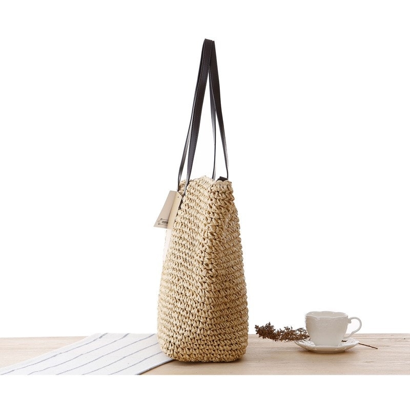 Brown Paper Straw Tote Summer Shoulder Beach Bags for Travelling