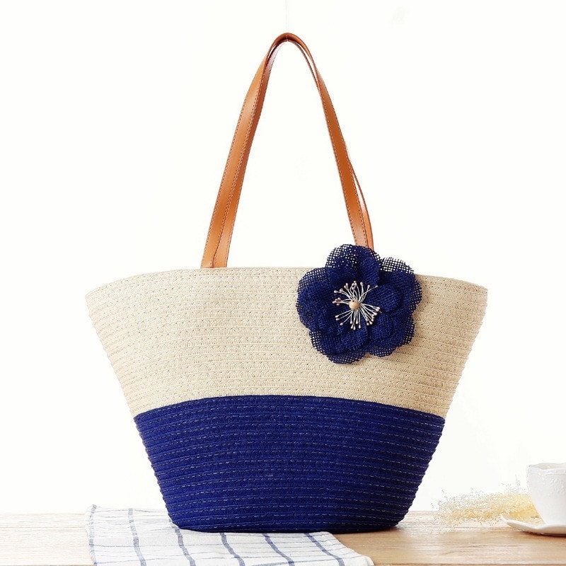 Royal Blue Beach Tote Flower Summer Simple Bag for Honeymoon
