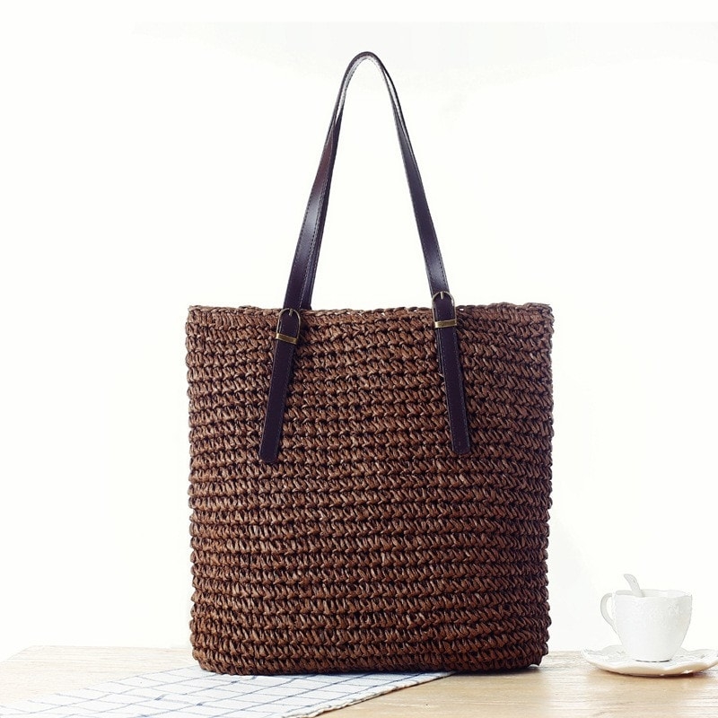 Brown Straw Beach Tote