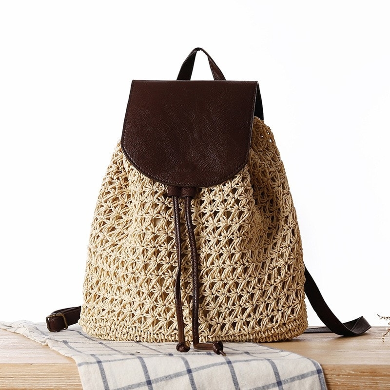 Khaki Knitting Summer Women's Backpack for Travelling