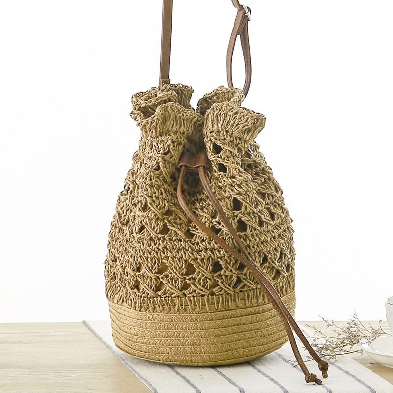 Khaki Woven Side Bucket Bag | Baginning