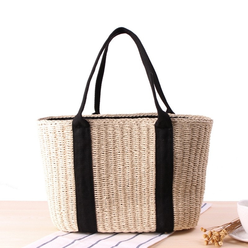 Brown Straw Woven Beach Tote 