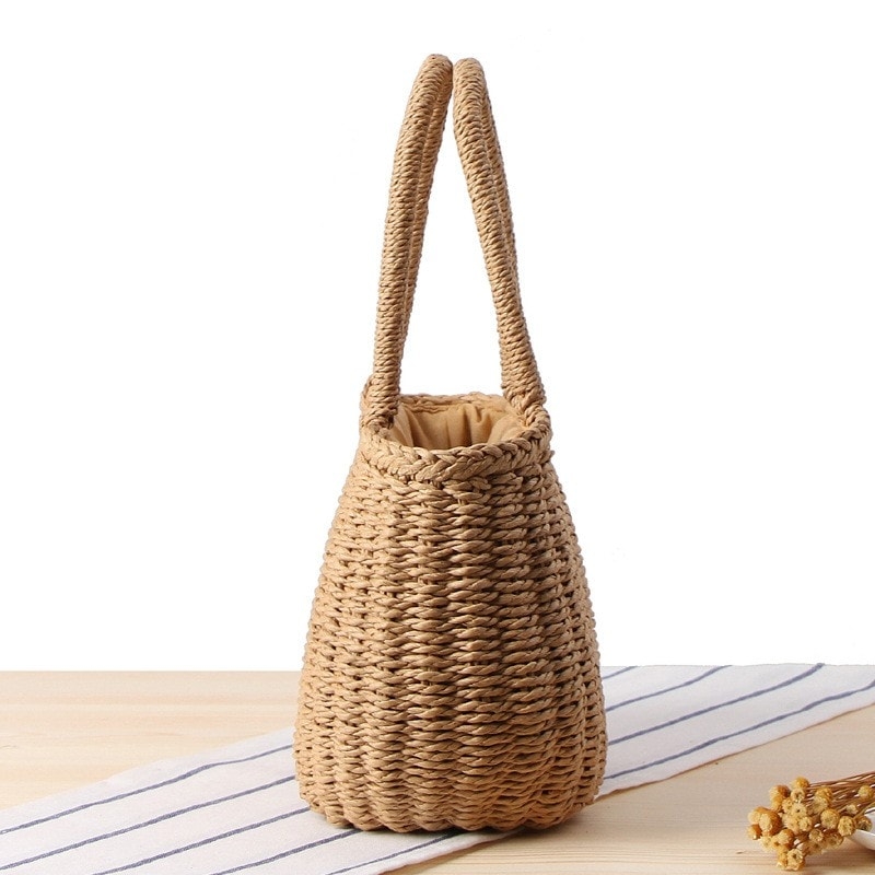 Khaki Straw Beach Bag Nature Basket Bag Trend Summer Tote Bags