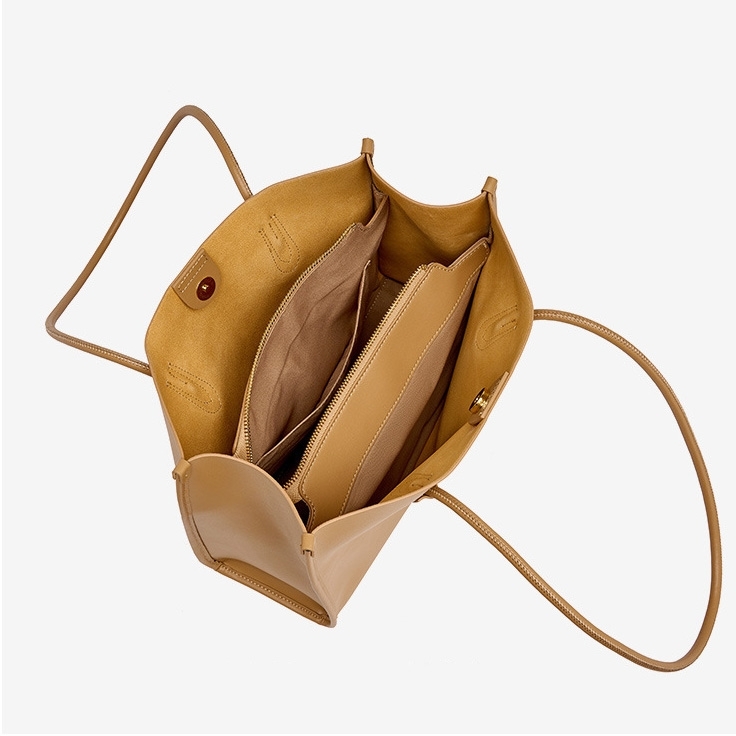 Khaki Leather Shoulder Tote Bags