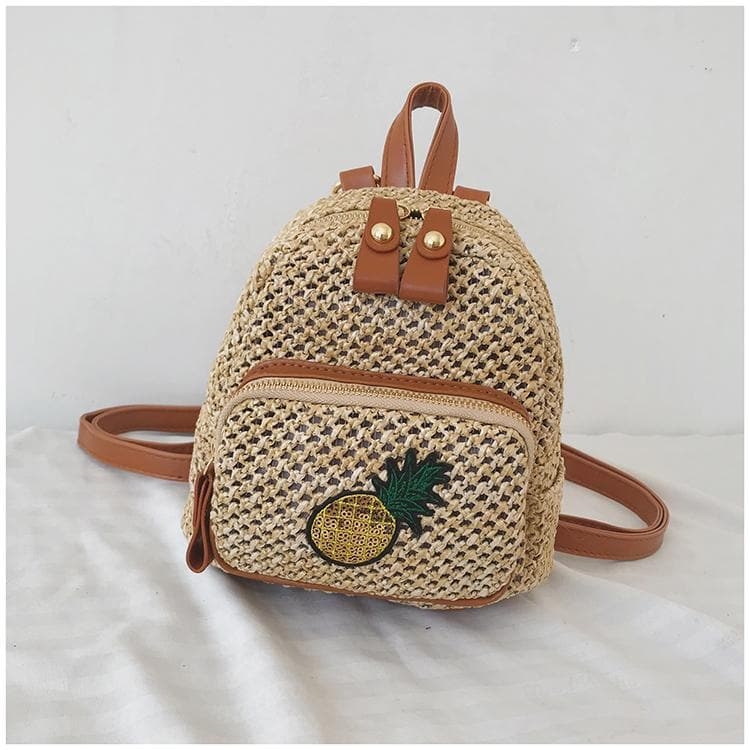 Khaki Sequined Pineapple Mini Straw Backpack Crossbody Summer Backpack