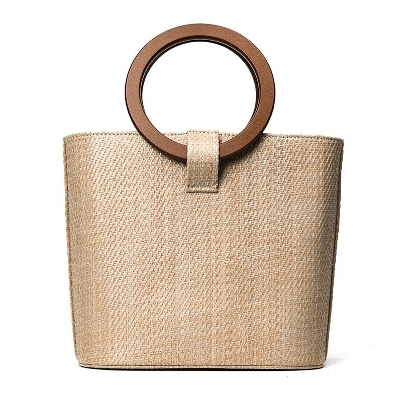 Khaki Bucket Handbags Summer Woven Shoulder Bag