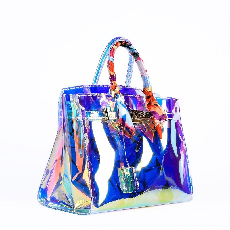 Holographic PVC Large Satchel Handbags Shoulder Clear Purse