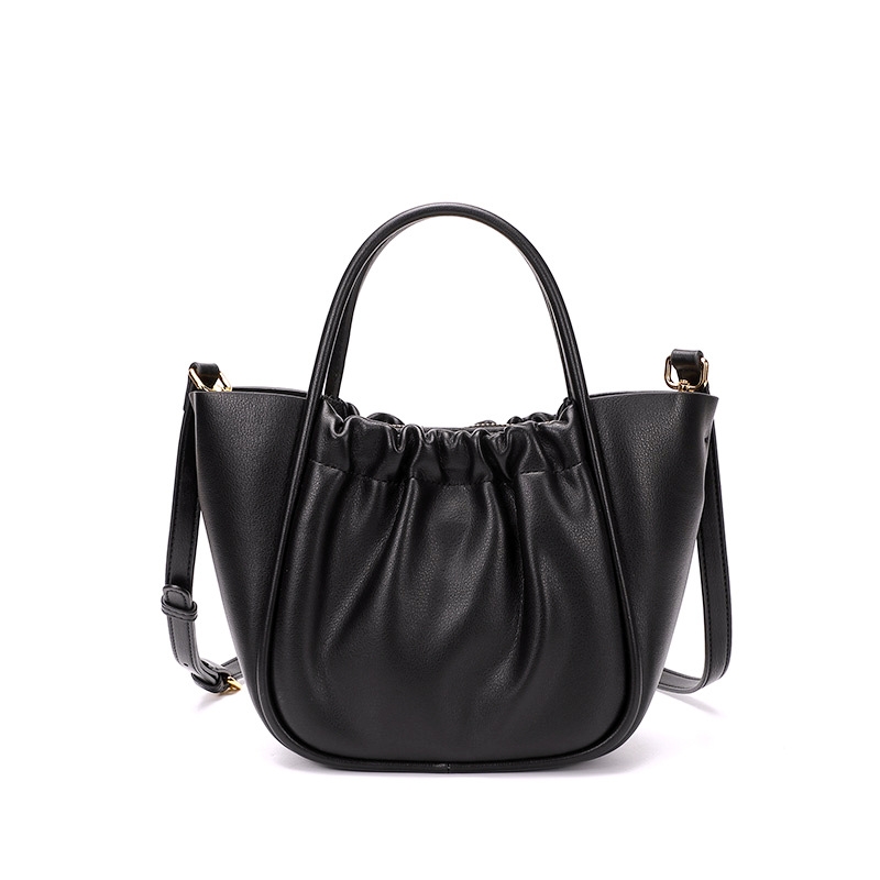 Black Large Leather Basket Handbags Plisse Crossbody Top Handle Bag ...