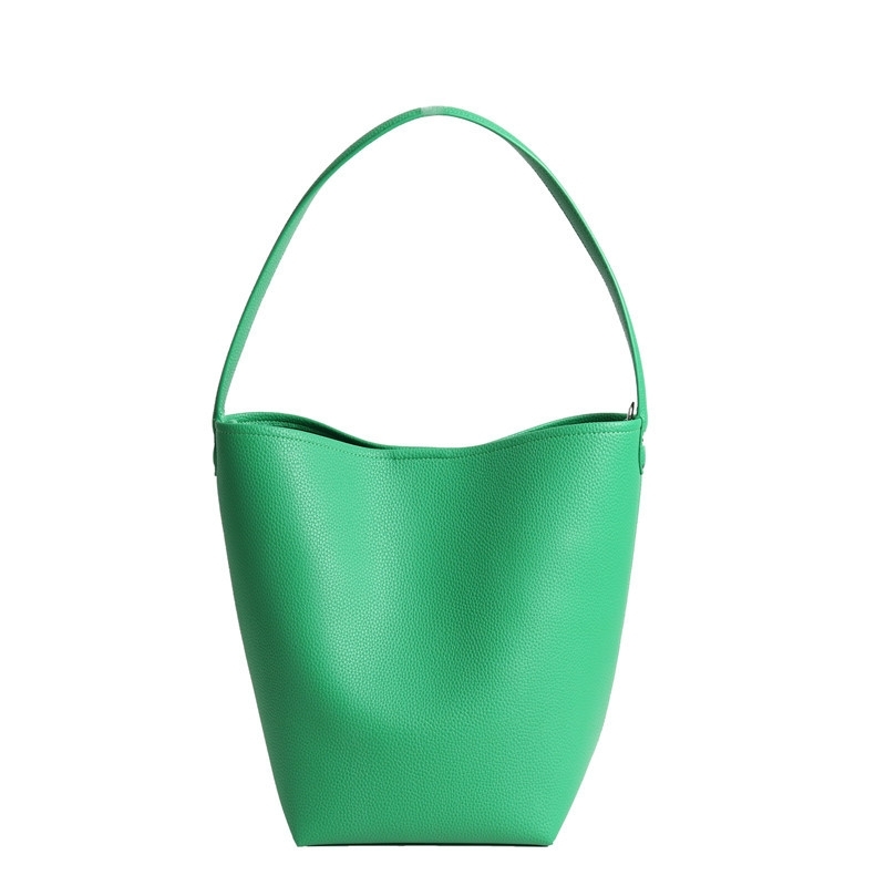 Green Large Leather Bucket Bag Crossbody Handbags With Inner Pouch
