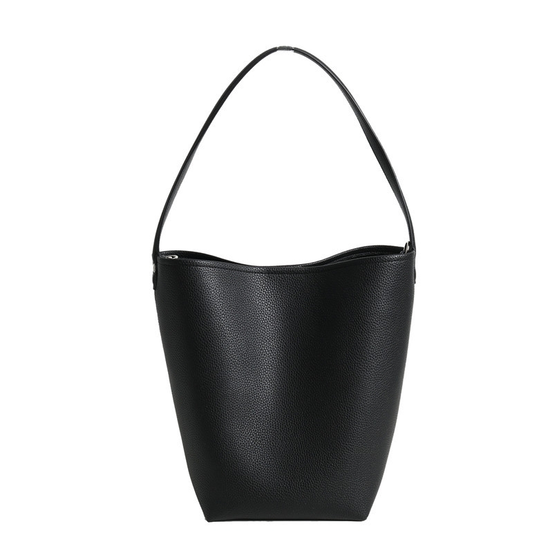 Black Large Leather Bucket Bag Crossbody Handbags With Inner Pouch