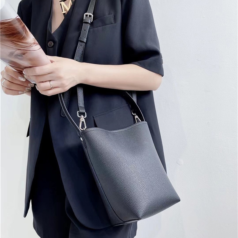 Apricot Large Leather Bucket Bag Crossbody Handbags With Inner Pouch