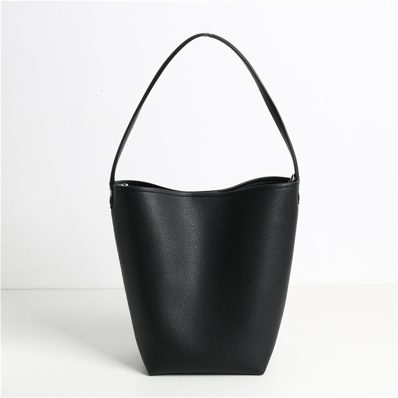 Black Large Leather Bucket Bag Crossbody Handbags With Inner Pouch