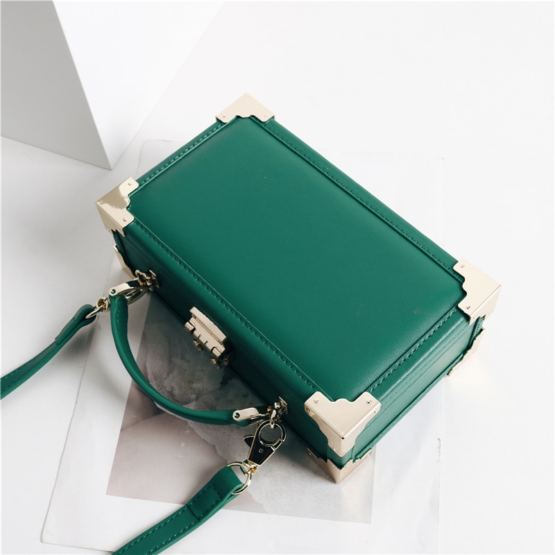 Green Leather Box Bag Top Handle Minimalist Crossbody Bag
