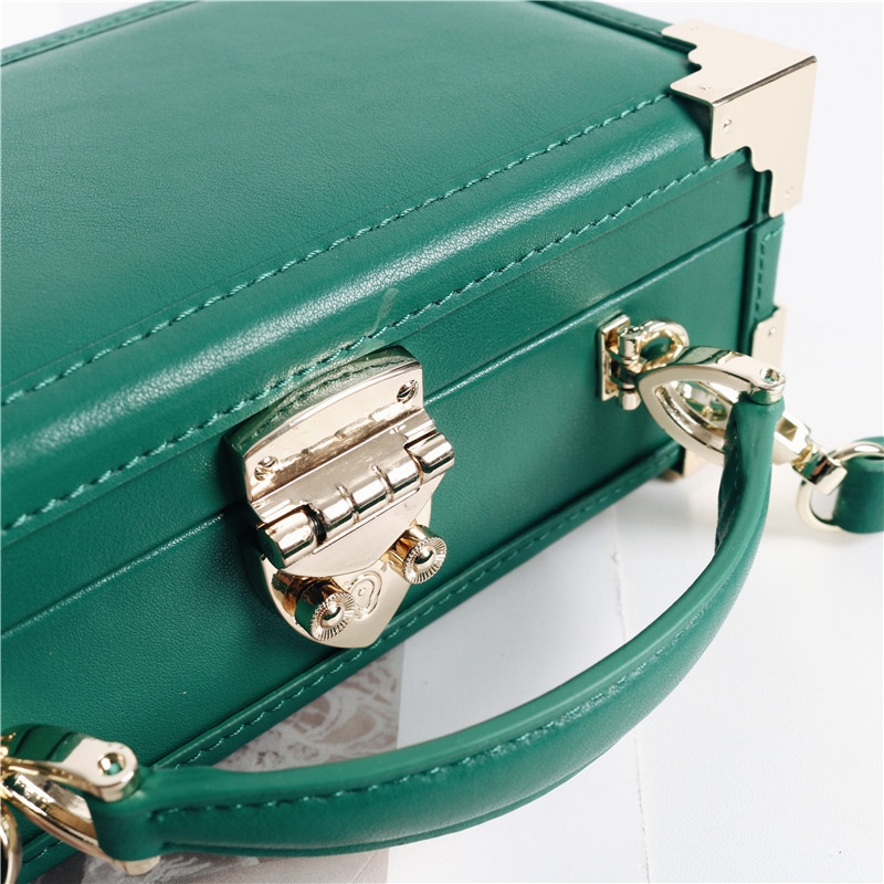 Green Leather Box Bag Top Handle Minimalist Crossbody Bag