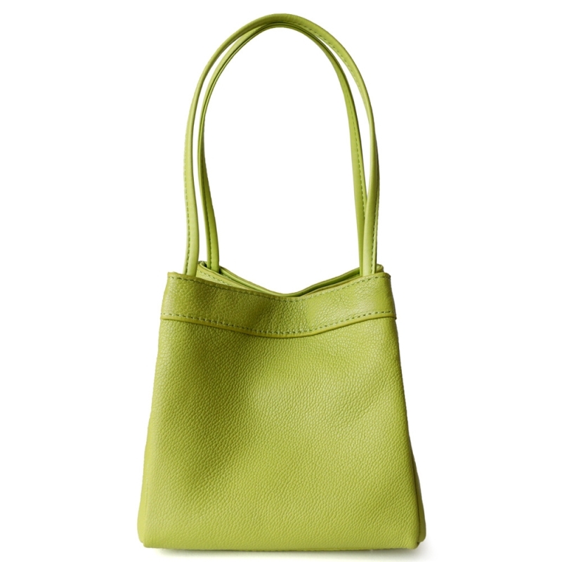 Green Leather Bucket Handbags Small Tote Bag With Magnetic Button