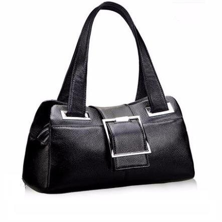 Black Leather Buckle Office Bag Zipper Shoulder Bags for Work