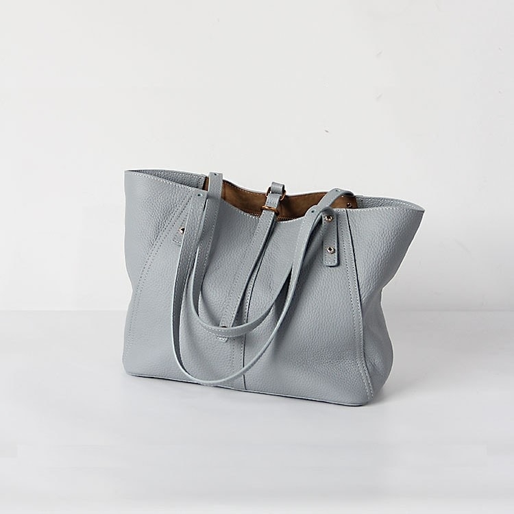 Light Blue Genuine Leather Tote Bag Large Handbags