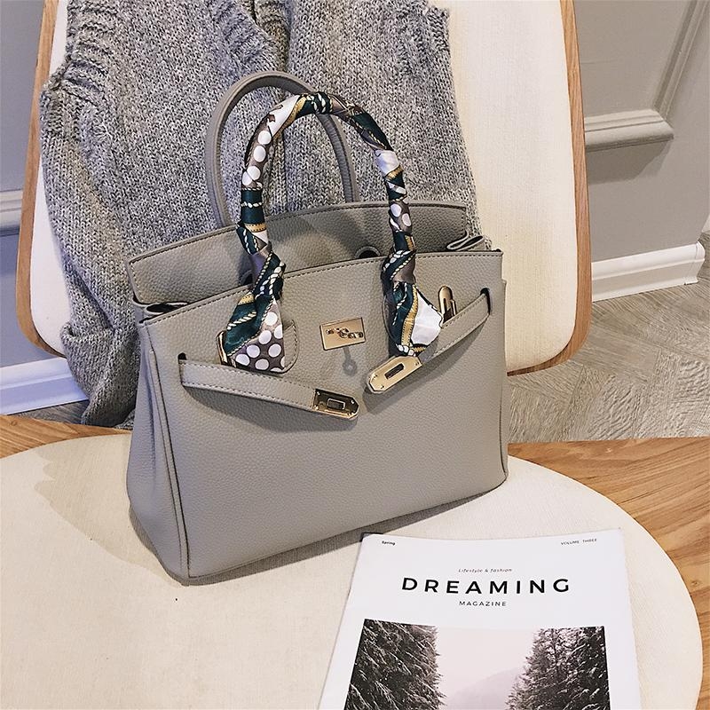 Light Grey Vegan Leather Handbags Scarves Satchel Bag