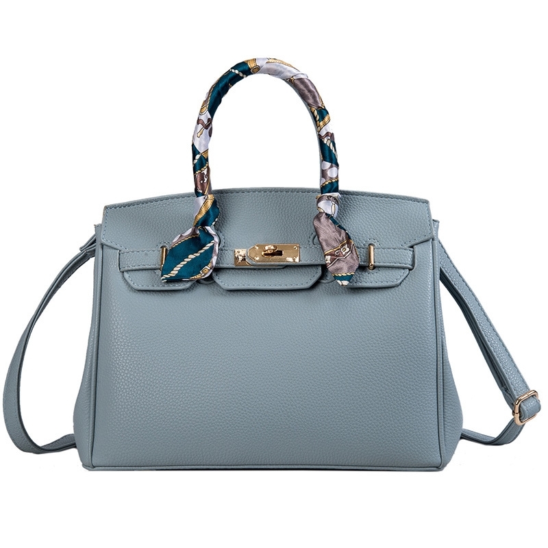 Light Blue Vegan Leather Handbags Scarves Satchel Bag