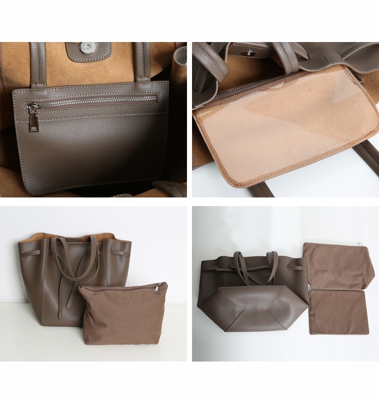 Light Khaki Belt Leather Tote Bags
