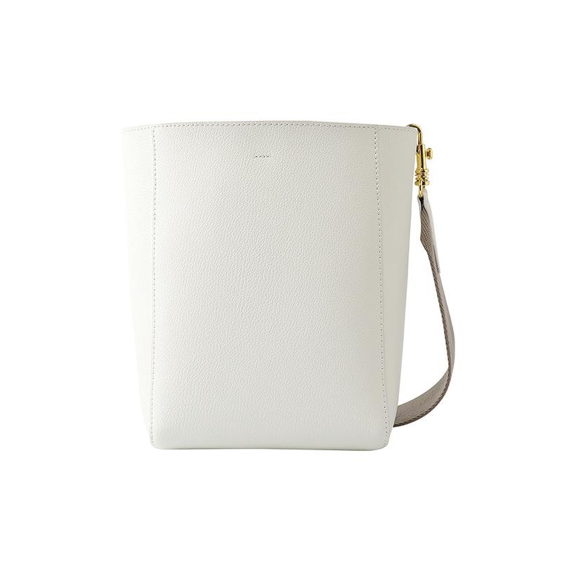 Medium Size Cream Color Wide Strap Shoulder Bucket Bags