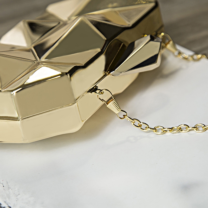 Gold Metallic Box Evening Clutch Bag Geometric Clutches With Chain