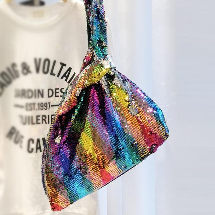 Multicolor Sequin Rainbow Shopper Bag