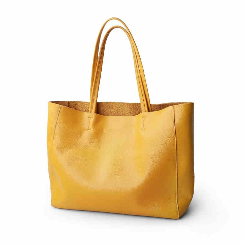 Yellow Horizontal Soft Leather Tote Bag for Women 