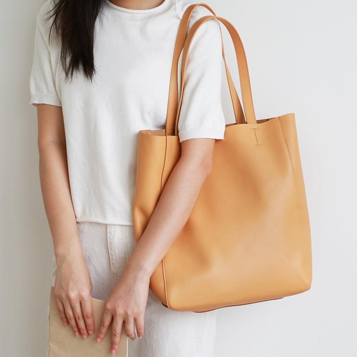 Yellow Horizontal Soft Leather Tote Bag for Women 