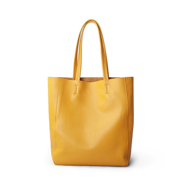 Yellow Vertical Soft Leather Tote Bag for Women 