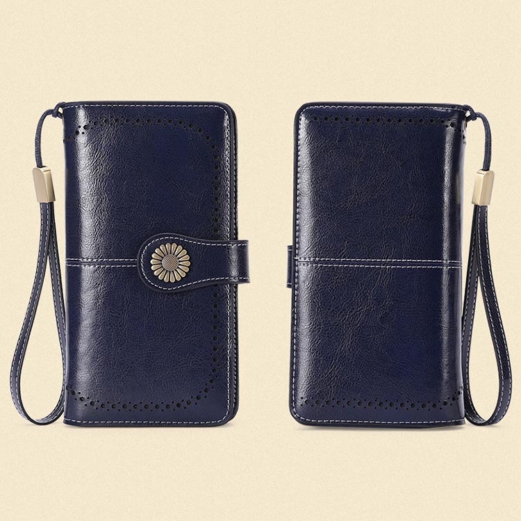 Navy Retro Leather Long Wallet
