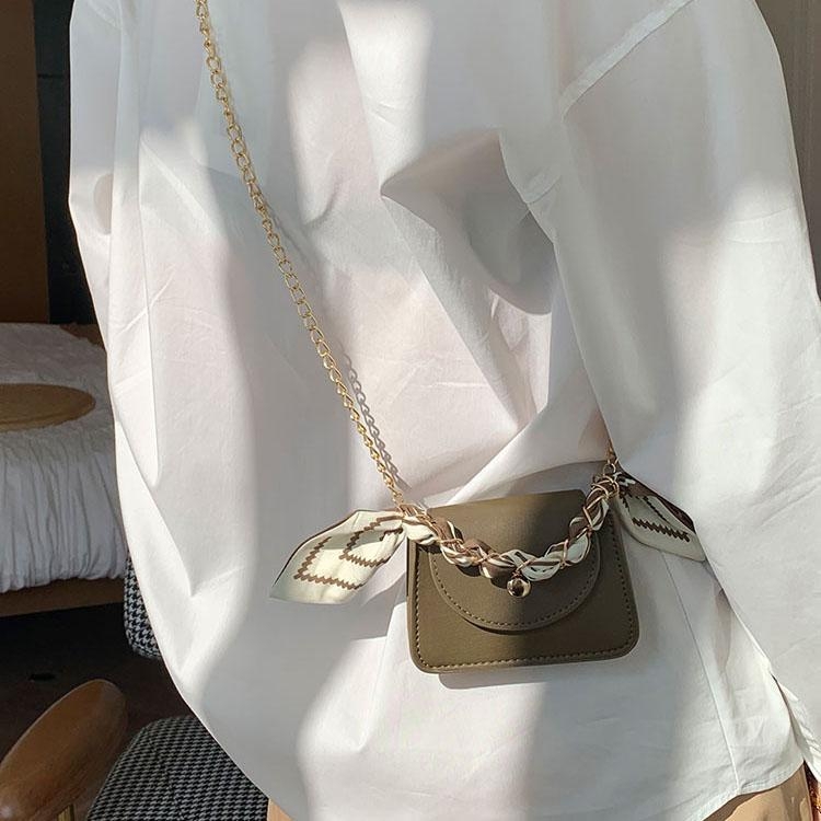 Olive Mini Crossbody Bag Scarve Chain Purse Flap Bag