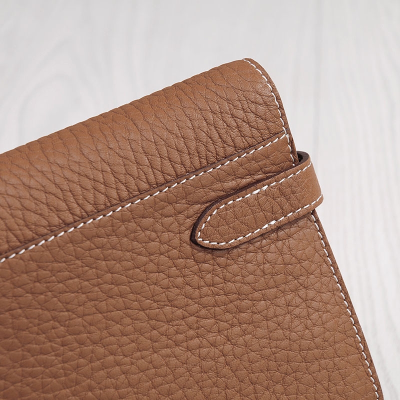 Chocolate Genuine Leather Belt Lock Long Wallet Purses