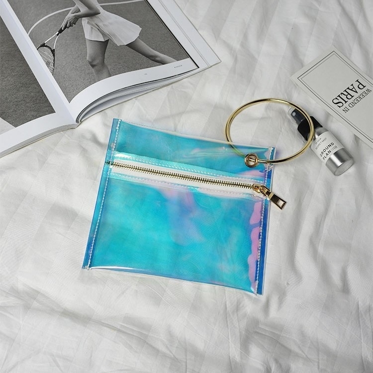 Pink Holographic Clear Purse Fashion Wristlet