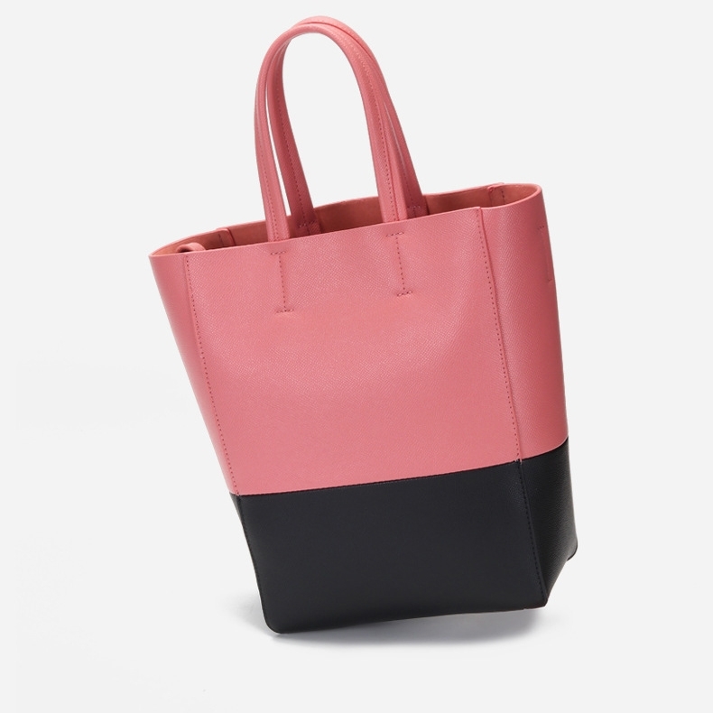 Pink and Black Upright Leather Tote Bags