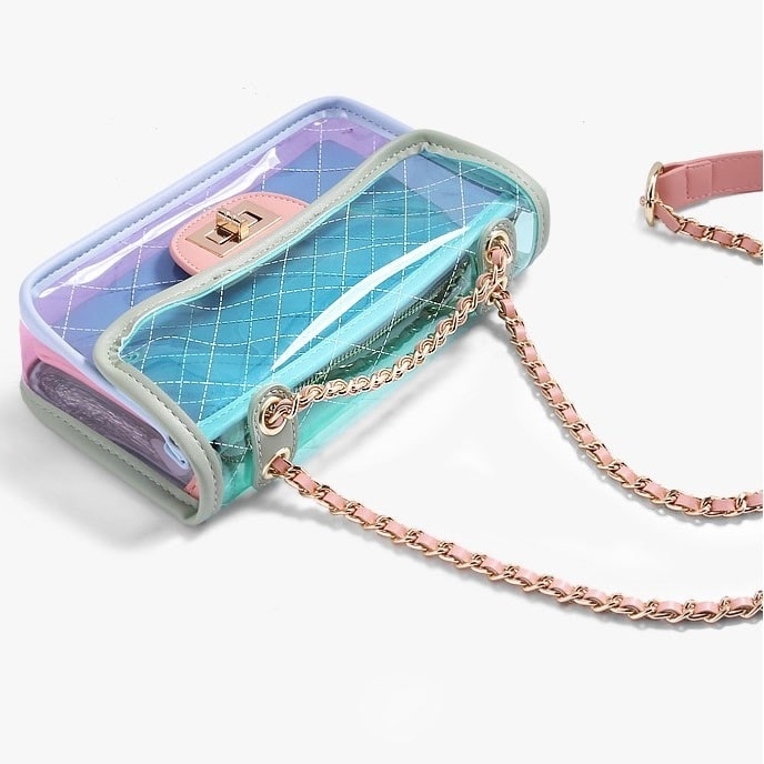 Pink and Green Clear Crossbody Bag with Chain 2020