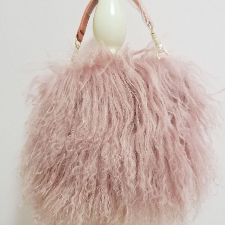 Pink Faux Fur Crossbody Purse Chain Fluffy Handbag Furry Round Bag