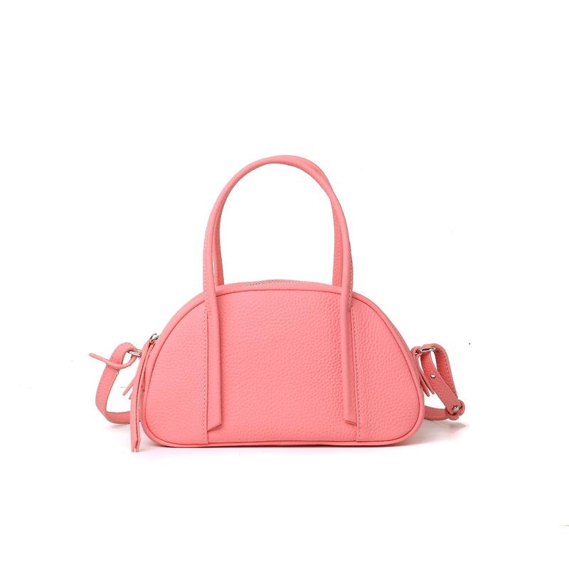 Pink Genuine Leather Crossbody Bag Litchi Grain Top Handle Hand Purse 