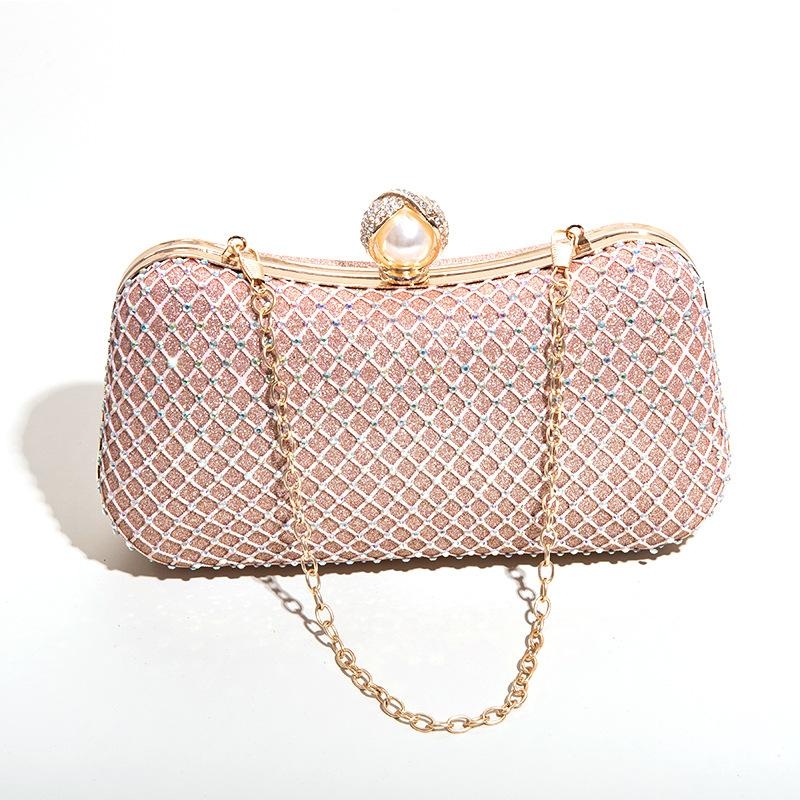 Pink Glitter Pearl Rhinestones Clutch Purse Crossbody Chain Bags ...
