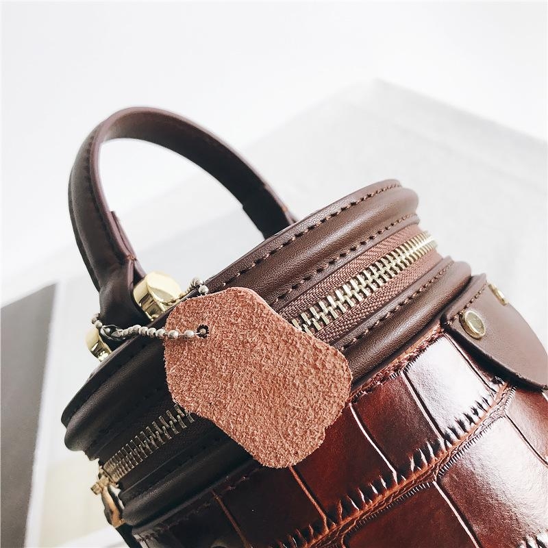 Coffee Leather Croc Printed Zipper Mini Buckle Bag Crossbody Bags