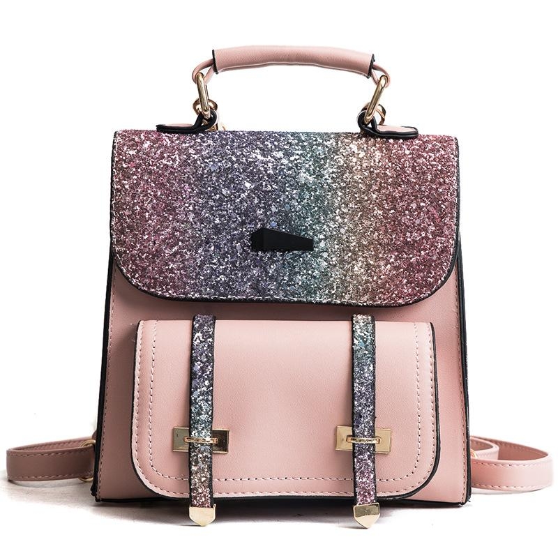 Gold Glitter Top Handle Flap Convertible Backpack Crossbody Handbags